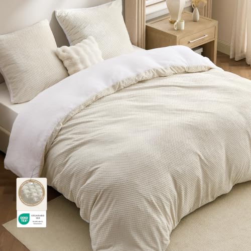 BEDSURE Flannel Bettwäsche 200x200 3tlg. - Beige Warmes Set, 80x80 Kissen