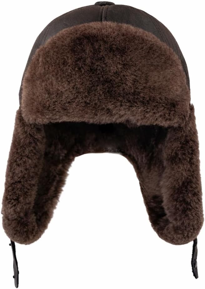 Handmade Sheepskin Leather Trapper Hat – Aviator Cap with Fur Lined Ear Flaps, Shearling Russian Ushanka Winter Hat - Image 3