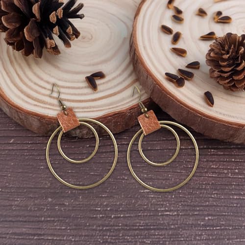 JDRGJTH 3PCS Western Jewelry for Women - Bohemian Layered Leather Necklace Dangle Drop Earrings Faux Leather Bracelet, Boho Cowgirl Accessories for Rodeo & Party