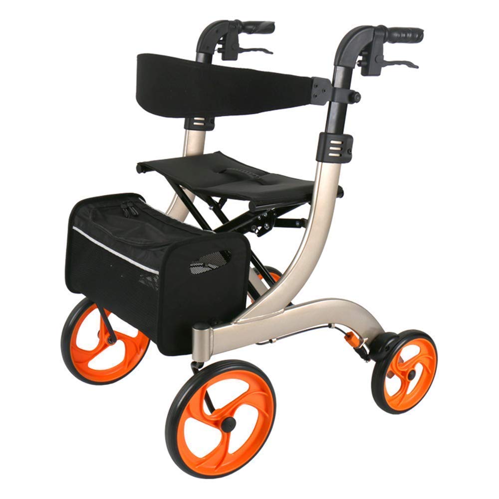Walker, deambulatore Pieghevole per Sedia a rotelle elettrica con Doppi Freni, Sedile e Borsa portaoggetti Rimovibile, Altezza Regolabile con Supporto per Canna Little Surprise