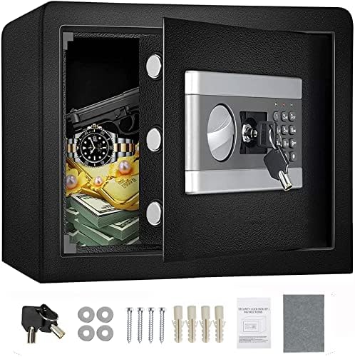 MiViola Safe Box with Key Electronic Password Safe Cabinet Fireproof and Waterproof Safe All Steel In-Wall Home Office Triple Lock Core Safe for Cash Money Jewelry (17L, Black)