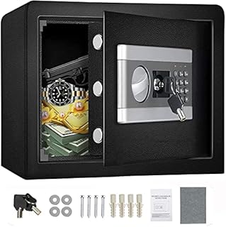 MiViola Safe Box with Key Electronic Password Safe Cabinet Fireproof and Waterproof Safe All Steel In-Wall Home Office Triple Lock Core Safe for Cash Money Jewelry (17L, Black)