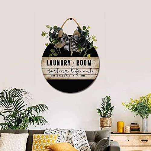 Laundry-Room-Wooden-Front-Door-Sign-Rustic-Round-Wreath-Wall-Hanger-Porch-Decor-Spring-and-Summer-Farmhouse-Decoration-Housewarming-Gift-11-Inches Laundry Room Wooden Front Door Sign Rustic Round Wreath Wall Hanger Porch Decor Spring and Summer Farmhouse Decoration Housewarming Gift 11 Inches