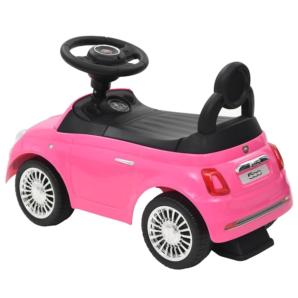 Kinder-Aufsitzauto Fiat 500 Rosa Kinderfahrzeug Lauflernwagen Tretfahrzeug für Kleinkinder mit Stauraum, ergonomischem Design, für Mädchen und Jungen geeignet, ideal für Indoor und Outdoor