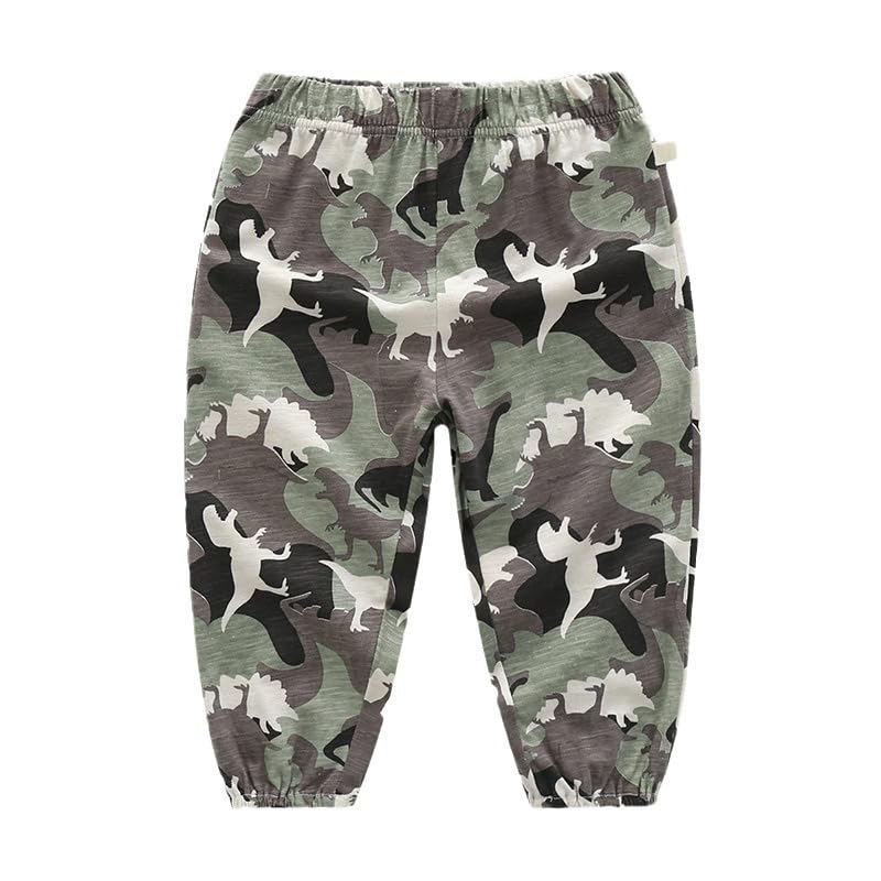 Irsutey Toddler Boys Cotton Pull-On Sweatpants Dino Camouflage Cartoon Print Jog Sweatpants Casual Sport Summer Pants