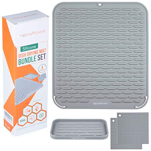 Homefficient Silicone Dish Drying Mat - Drying Mat Bundle Set for Kitchen