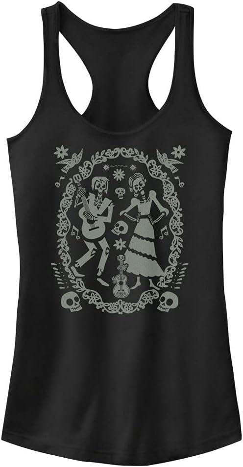 Pixar Disney Coco Dancing Skeletons Juniors Racerback Tank Black
