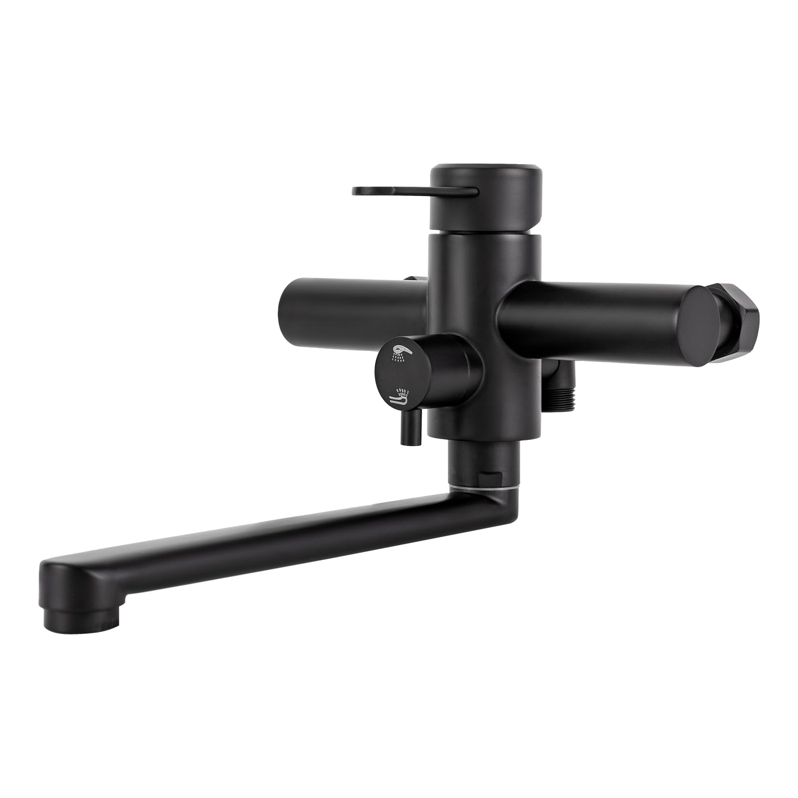 Grifo de cocina con ducha, grifo de pared, doble control de temperatura, grifo de pared, grifo de cocina, montaje en pared, fácil montaje para cocinas, baños e inodoros (negro)
