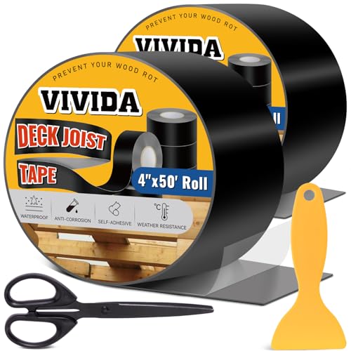 VIVIDA 4" × 50' Deck Joist Tape, Waterproof Joist Butyl Tape, 2 Roll
