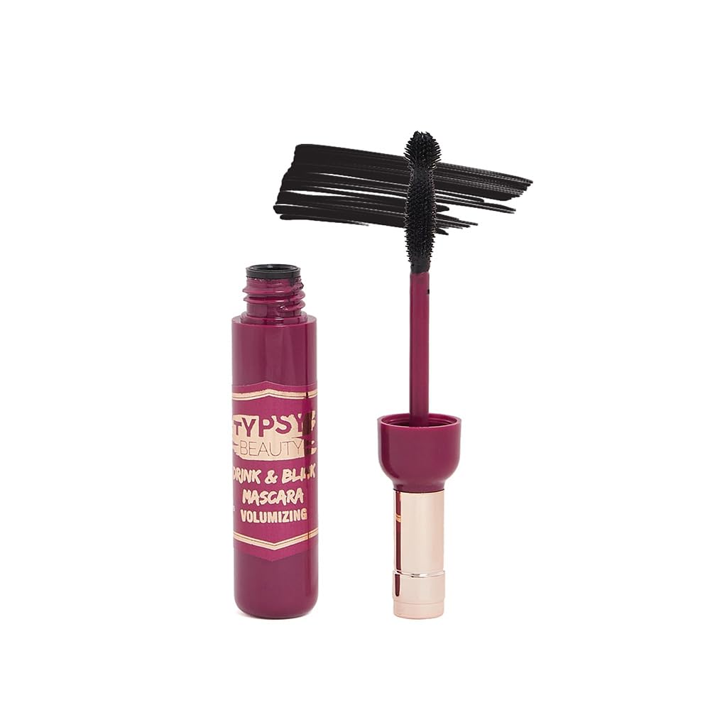 Typsy Beauty Drink & Blink Volumizing Mascara I Intense Black I Extreme Volume & Density I Special Ball Tip Applicator I Clumpfree & Longwear Formula I Dense False Lash Effect I Paraben & SLS Free 9g