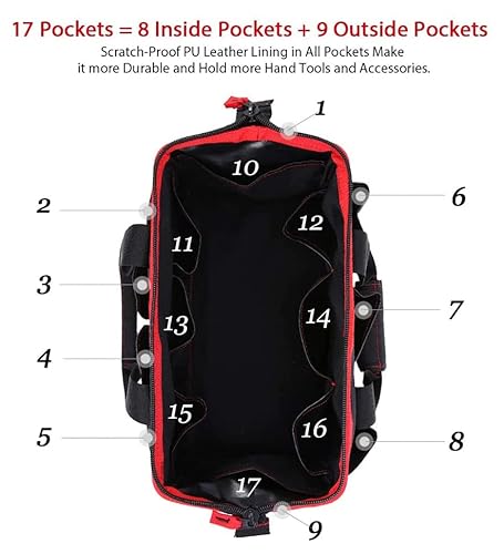 Tool Bag, 16-Inch Tool Storage Bag With 17 Pockets And Adjustable Shoulder Strap, Home Essentials #TOP3