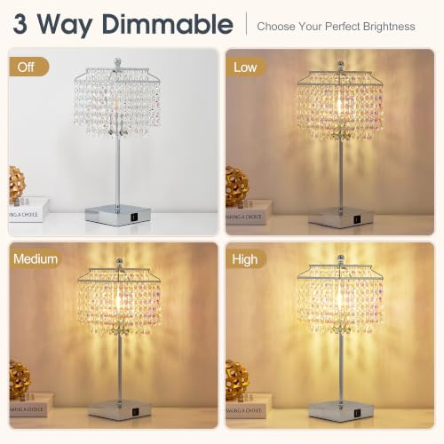 Image of Luvkczc Multicolor Crystal Touch Table Lamp, Bedside Lamps Nightstand Lamps