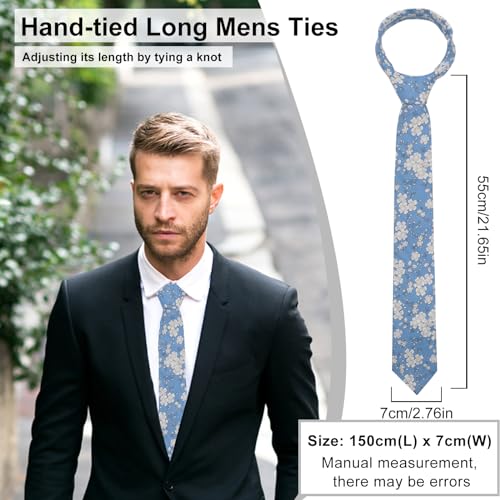 Image of Luckyvestir Mens Ties, Sage /Dusty Blue /Pink Floral Ties for Men, 2.76 inch Cotton Flower Necktie for Wedding /Groomsmen /Party