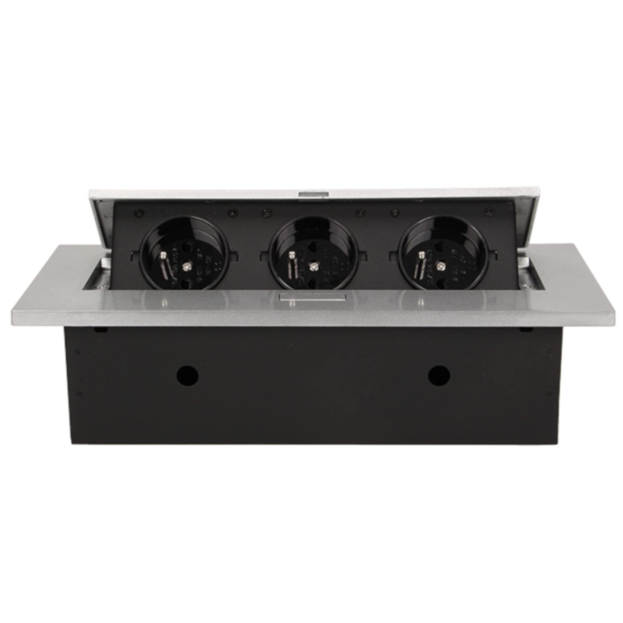 Orno AE-1336/B Bloc Multiprise Electrique Encastrable Escamotable 3 Prises 2500W (Argent)