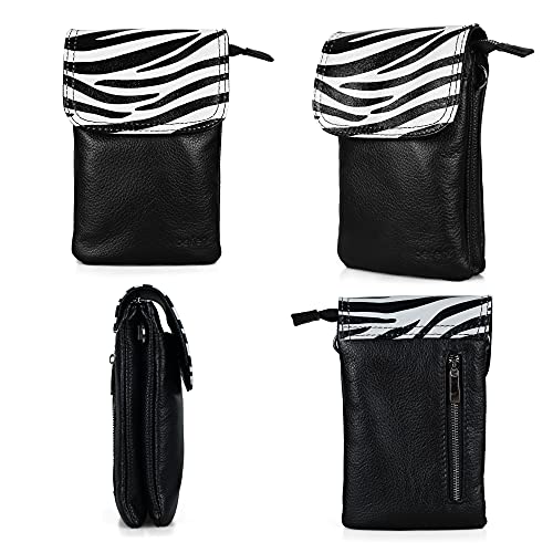 Image of befen Genuine Full Grain Leather Small Cell Phone Crossbody Wallet Purse Bags for Women with Key Ring (Zebra)