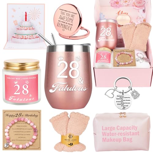 28th Birthday Gifts for Women Her Happy 28th 28 Year Old Birthday Basket Gifts Box for Women Best Friends Female Daughter Sister Her Girlfriend Coworker Bestie Birthday Unique