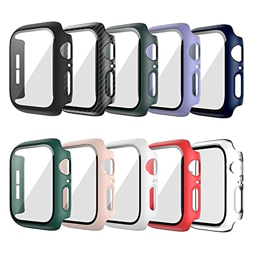 10 Pack Hard Case Compatible for Apple Watch Series 6 44mm with Built-in Tempered Glass Screen Protector,JZK Thin Bumper Full Coverage Bubble-Free Cover for iWatch Series SE/6/5/4 44mm Accessories