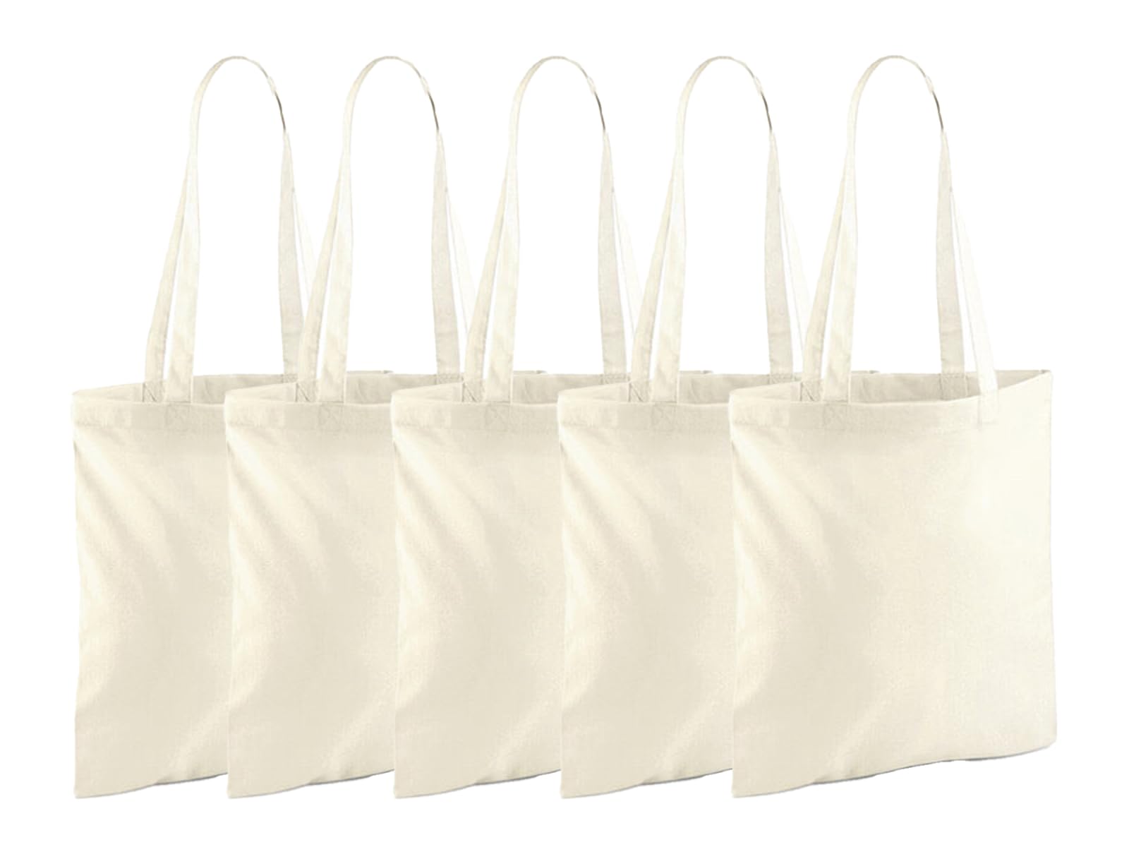 NGWorld Pack of Eco-Friendly Cotton Tote Bags - 5 x Natural - One Size