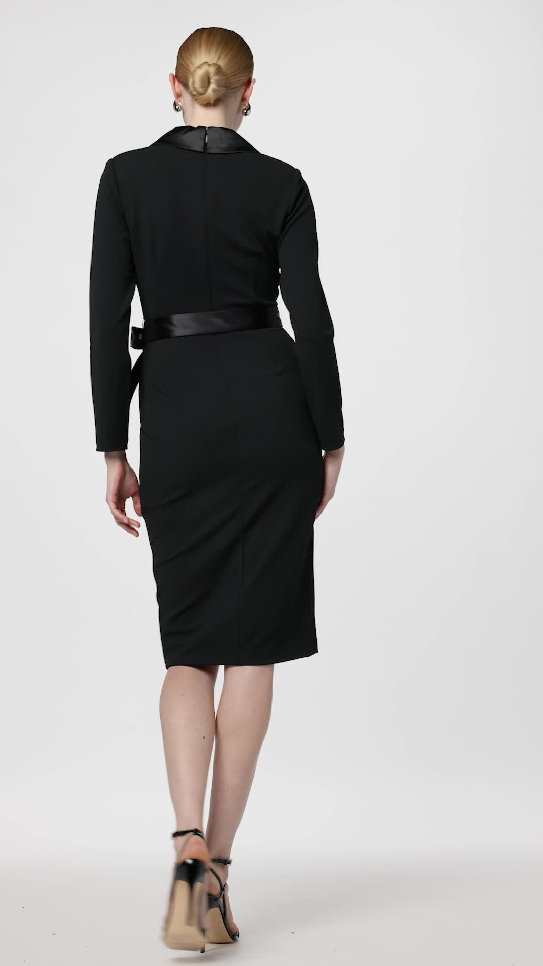 Adrianna Papell Women's Knit Crepe Tuxedo Wrap Dress | Long Sleeve