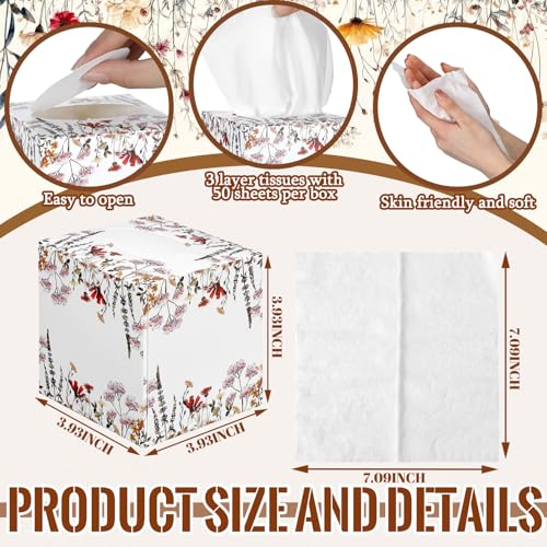 Image of Fourluoo 12 Pack Fall Wildflower Facial Tissues Cube Boxes 600 Sheets 3 Ply