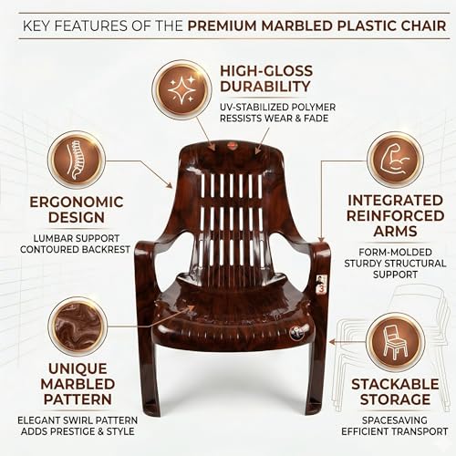 Image of Oaknest Unboxing Furniture Celloo Premium Plastic Relaxing Chair with Armrests | Ergonomic High-Back Lounge Seating for Home, Garden & Balcony (Rosewood), Count of 4