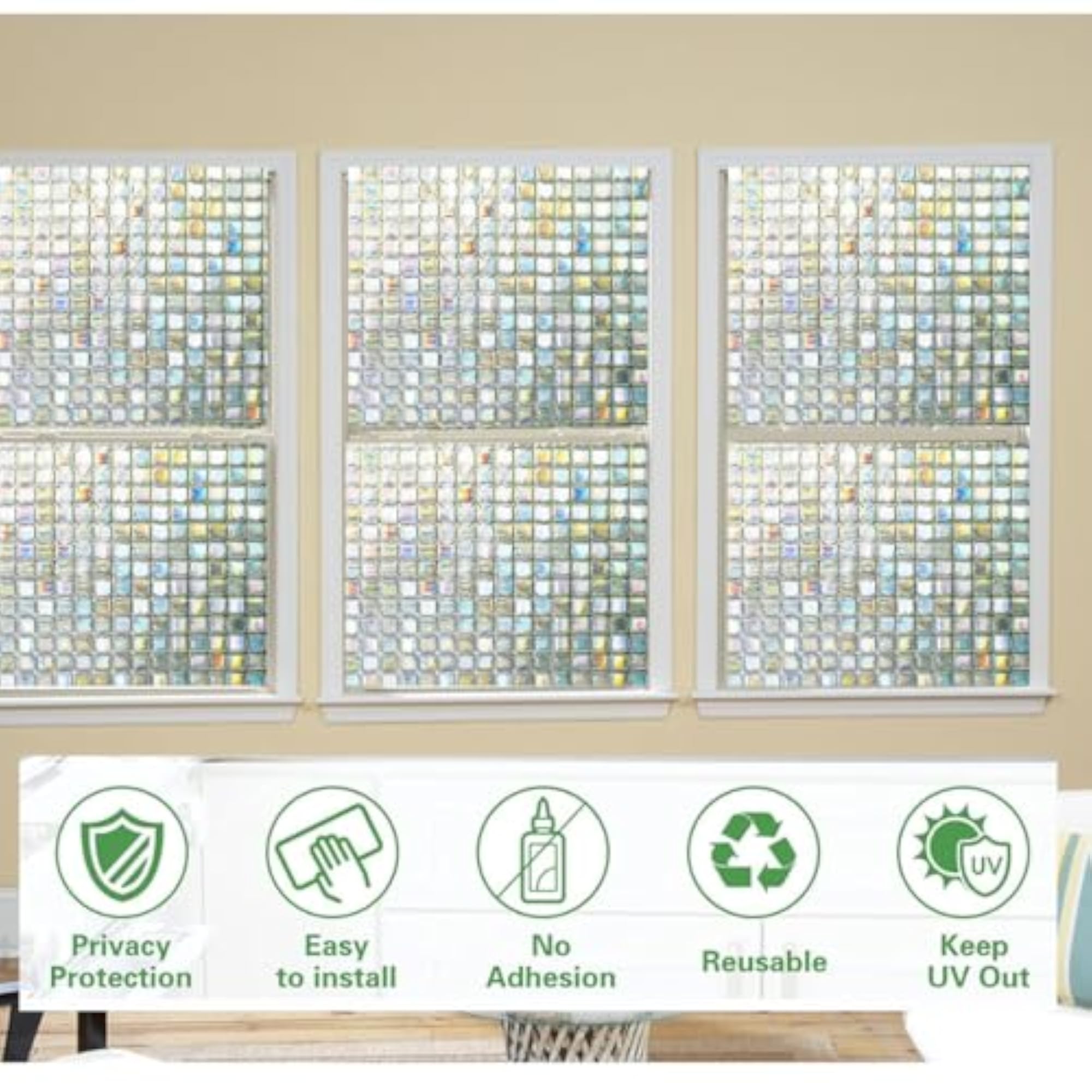 Mosaic Rainbow Window Privacy Film, Stained Glass Design