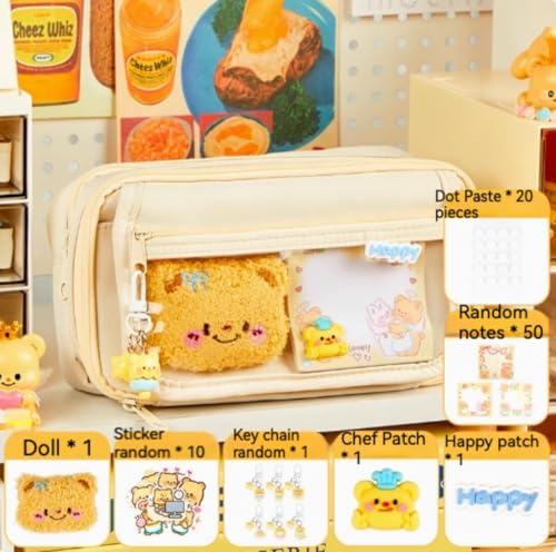 Image of Butter Bear Pencil Case with 9 Layers - ITA Flip-Top Large Capacity Multi-Function Organizer Includes Bonus Items (Beige)