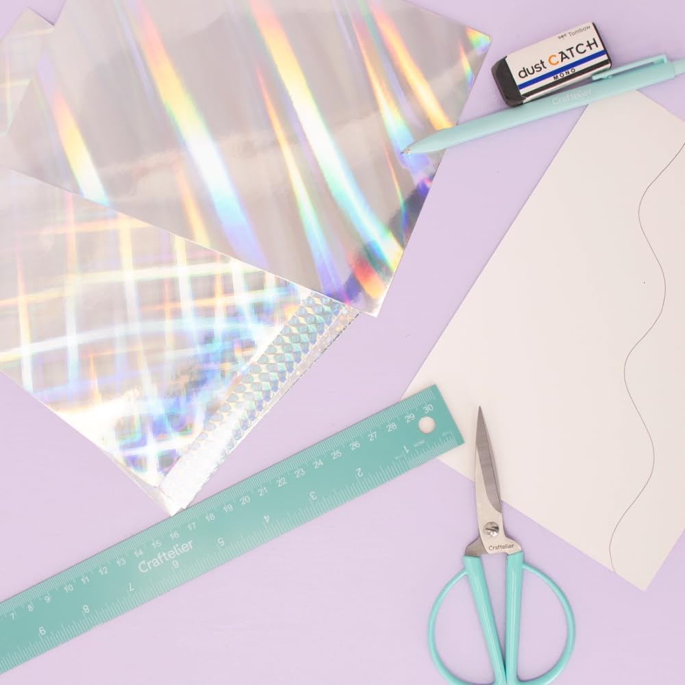 Craftelier Cartoncino Olografico 190gsm 24 Fogli 15,24 x 20,32 cm Carta Riflettente per Scrapbooking