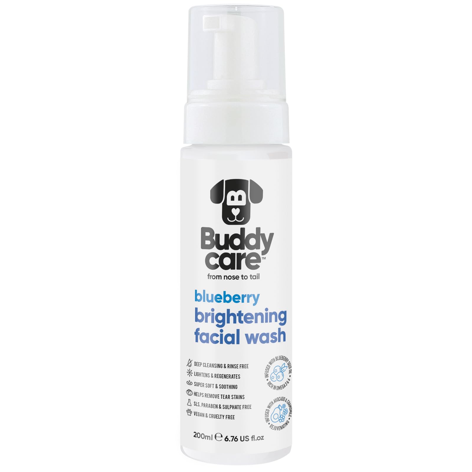Buddycare Blueberry Facial Wash for Dogs (200ml) Hydrating Antioxidant Dog Face Wash for Dog Dry Skin Gentle Cleansing Formula for a Fresh and Nourished Coat