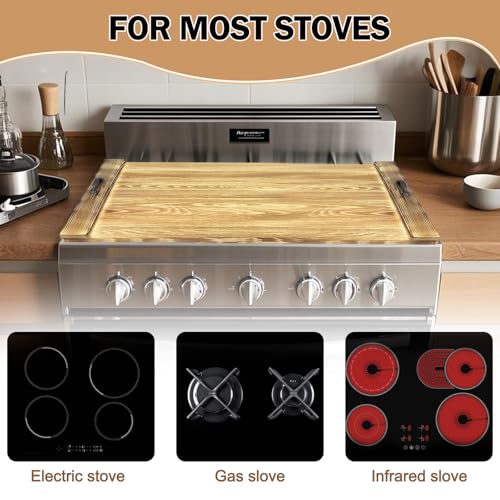 Image of Noodle Board Stove Cover with Handles, Bamboo Wood Stove Top Covers for Electric Stove & Gas Burners, 30 inch x 22 inch Stovetop Cover, Rustic Kitchen Decor, for Countertop /Sink Cover /RV (Natutal Acacia)