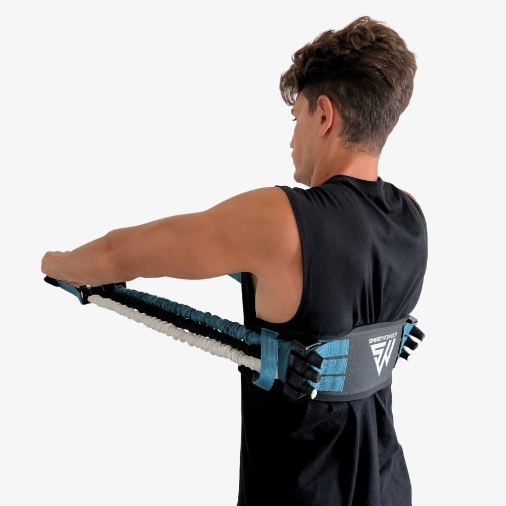 SmartWorkout - SMARTPRESS - Extenseur de Pectoraux et Dos avec Bandes de Résistance réglable jusqu'à 80 Kilos - 6 Élastiques de Musculation Courts avec Armature en Mousse