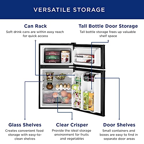 GE Mini Fridge With Freezer 3.1 Cubic Ft. DoubleDoor Design With