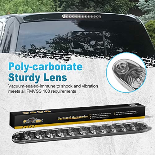Image of Partsam 2pcs 15 inch inch Clear Lens Red 11 LED Flange Mount Trailer Truck RV Stop Turn Signal Tail Lamps 3rd Third Brake Light Bar Warning Light ID Bar