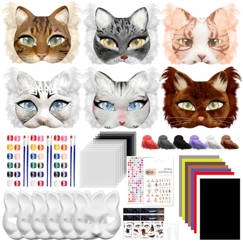 Blurap 83pcs Therian Mask Kit Cat Mask Base Kit DIY Furry Masks to Paint Therian Mask Base Arts Crafts Cat Masks for Halloween Christmas Cosplay Party