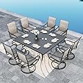 Sophia & William Patio Furniture Set Large Square Dining Table for 8 with Swivel Chairs Padded Textilene 9 Pieces Outdoor & Lawn Garden All Weather, Grayish Brown-padded Textilene, 60''