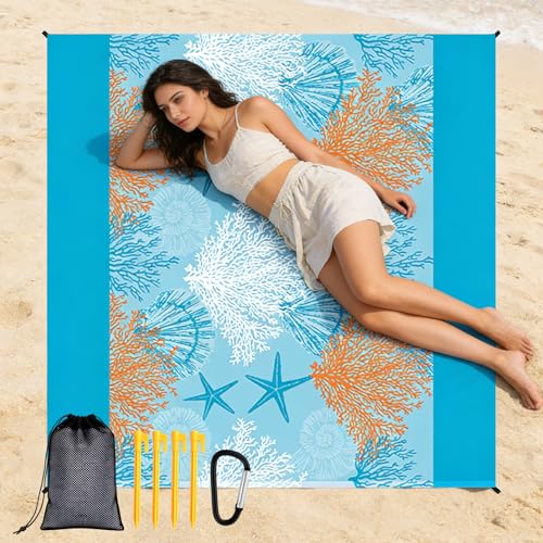 Esterilla Playa: Alfombra de Playa Antiarena 210x200 cm, Toalla Playas Grande Manta de Playas Ultra Ligera para Picnic Impermeable con 4 Estacas y Bolsa de Transporte para Vacaciones Camping Viajes, C