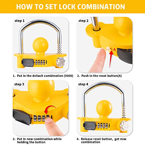 Honesaloc Trailer Hitch Locks U-Shape Universal Adjustable Storage Security Heavy Duty Patent Design Trailer Coupler Lock With Combination Lock #TOP5
