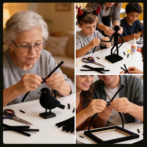 Image of Black Pipe Cleaners for Crafts,200PCS Pipe Cleaner,Craft Supplies,Arts and Crafts,Chenille Stems for DIY Halloween Decor Indoor,Christmas Decorations,Kids Crafts Toys for Ages 5-7,limpia Pipas