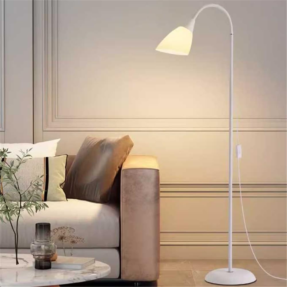 Narożna lampa stojąca Biała lampa podłogowa do sypialni, na sofę, biura, nowoczesna stojąca z abażurem