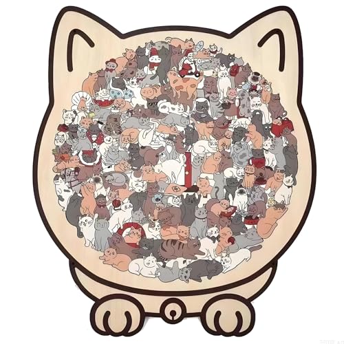 Katzen Puzzle, 135-Teiliges Colored Holzpuzzle, Farbiges Holzpuzzle In Katzenform, Holzpuzzle Erwachsene, Kreatives Puzzle-Geschenk Für Katzenliebhaber (A)
