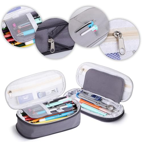 Image of Mr. Pen- Pencil Case Large, Fabric Pencil Pouch Large, Grey, Pen Bag, School Supplies, Pencil Pouch Cute (Pack of 2)