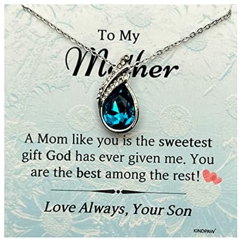 KINDPAW Crystal Rhinestone Gift Necklace For Mom, Comes with Matching Earring Set, Message Card and a Gift Box (From Son) Cover