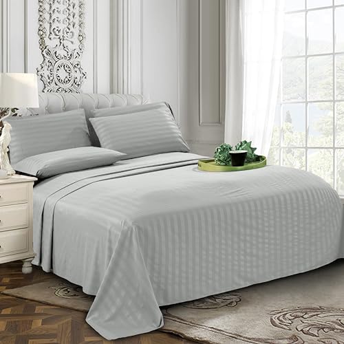 Elegant Comfort 00RW-6PC-STRIPE-QUEEN-SILVER Softest And Coziest 6-Piece Sheet Set - 1500 Premium Hotel Quality Microfiber - Deep Pocket, Wrinkle Resistant 6-Piece Damask Stripe Bed Sheet Set thumb #2