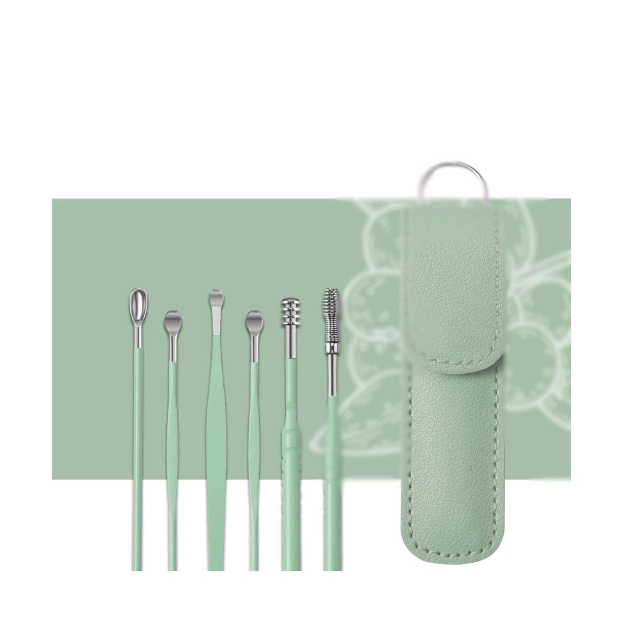 Ear Wax Removal Kit 6pcs Cleaner Tool Set Stainless Steel Spiral Ear Spoon for Ear Cleaning Kit Ear