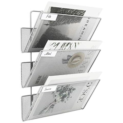 EasyPAG 3 Tier Heavy Duty A4 Mesh in Tray Wall File Holder Mail Organiser Magazine Storage Rack,Silver Cover