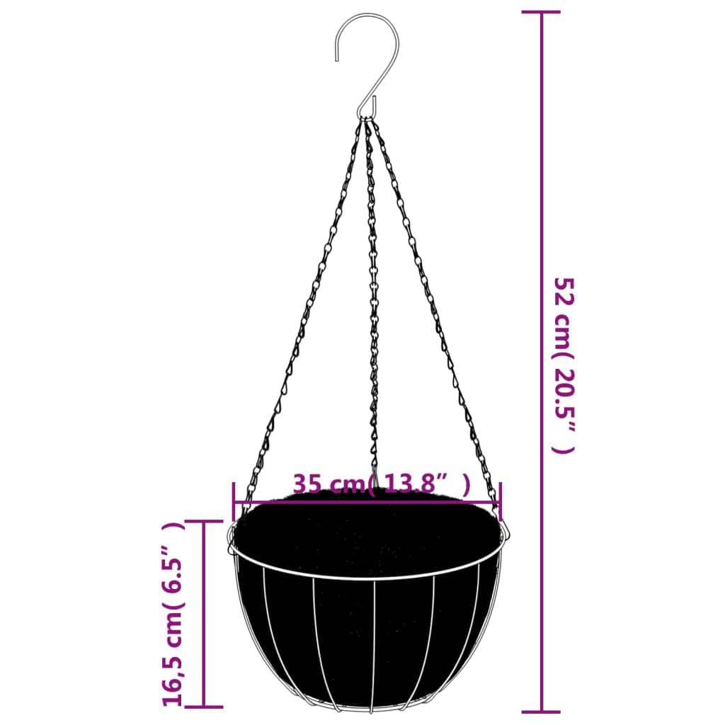 4er Set Blumenampel mit Wandhalterung Ø 35cm Schwarz Stahl Hängekorb mit Kokosfaser Einlage für Balkon Garten Terrasse