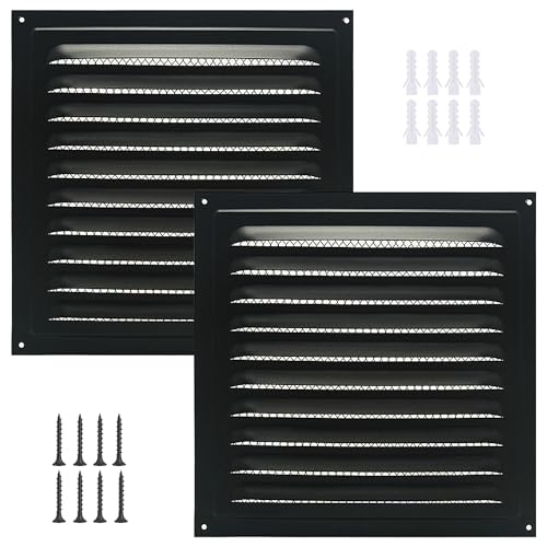 2pcs Attic Vent Soffit Vent Aluminum Wall Vent Metal Shed Vent Square Vent Louver Vent Grille with Built-in Insect Screen for Exterior Door House Attic Garage Ceiling (Black 6' x 6'-2 Pack)