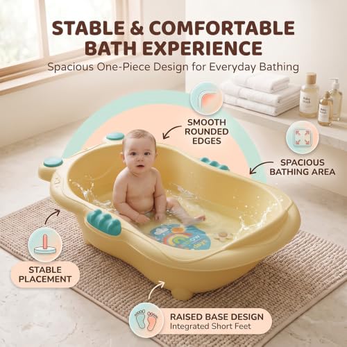 Image of StarAndDaisy Baby Bath Tub for 0-5 Years, Spacious Baby Bathtub with Smooth Rounded Edges, Raised Base, Easy Drain Plug, One-Piece Design, Infant Bath Tub for Newborns & Toddlers