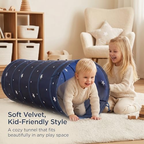 Image of Kids Play Tunnel for Toddlers, Peach-Skin Soft Crawl Through Tunnel with Star Pattern, 69 inch Foldable Pop-Up Baby Tunnel for Indoor Outdoor Play