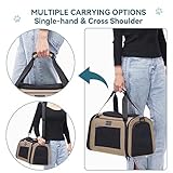 Petsfit Transportbox Katze kleine Hunde leicht Hundetasche Flugzeug für kleine Hunde Katzen Transporttasche Hundetragetasche,Tragetasche Hund Flugtasche mit Schutzgurt & erweiterbare Matte, S/Khaki